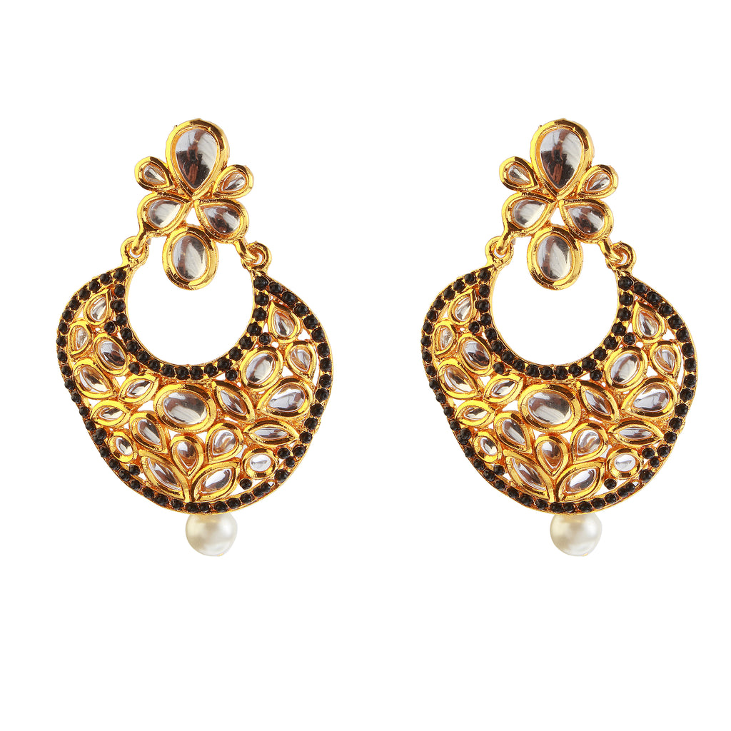 The99Jewel Gold Plated Ethnic Black Dangler Earrings