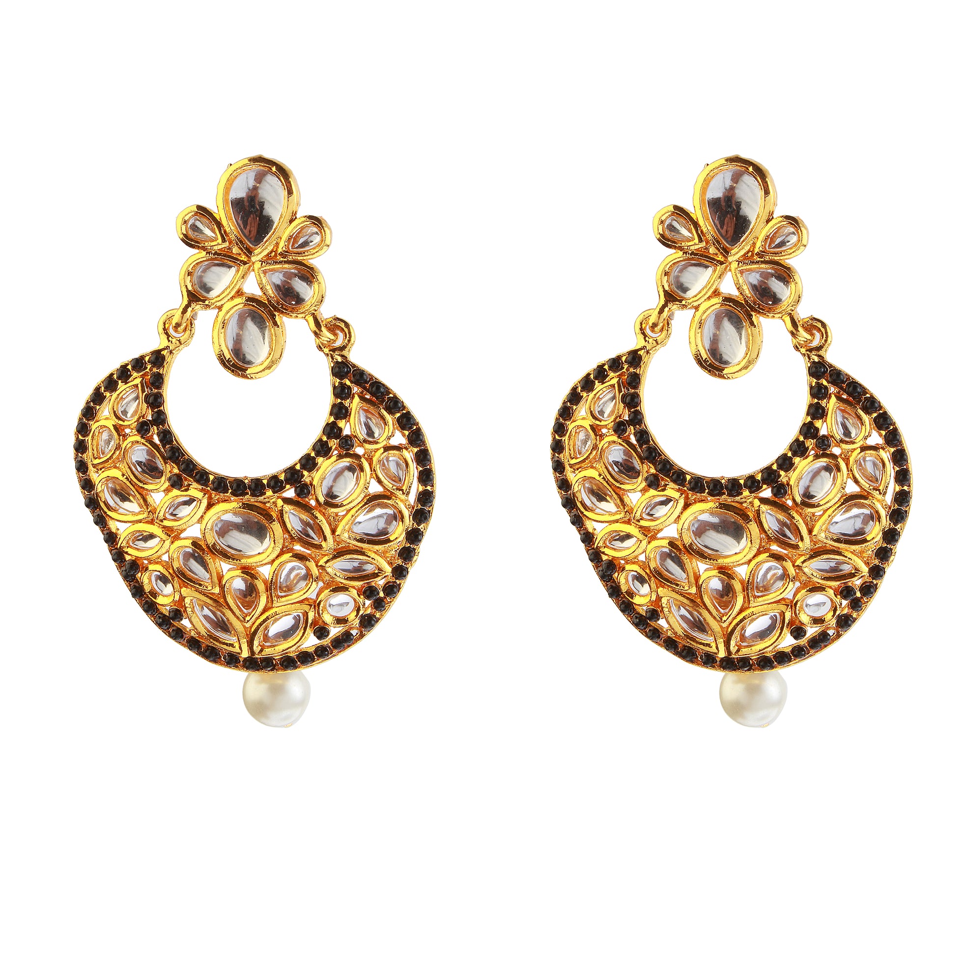 The99Jewel Gold Plated Ethnic Black Dangler Earrings