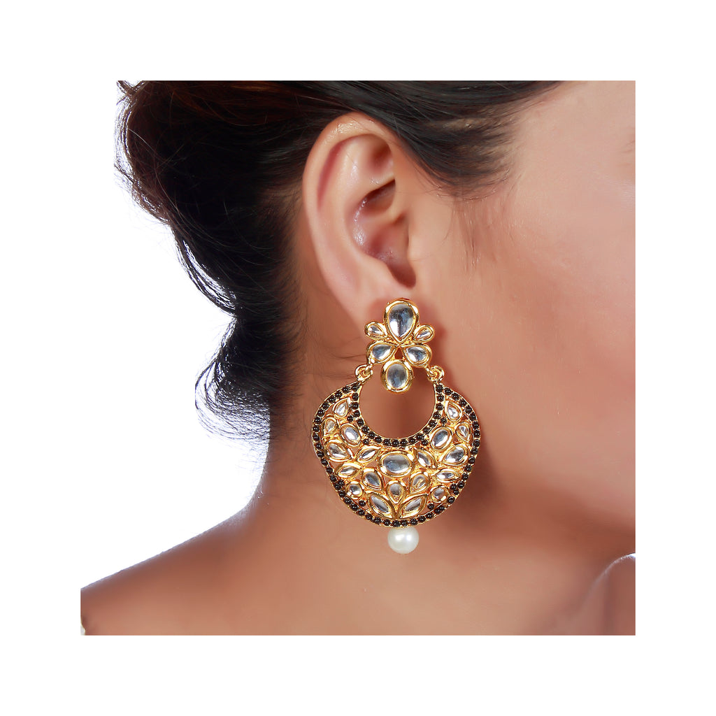 The99Jewel Gold Plated Ethnic Black Dangler Earrings