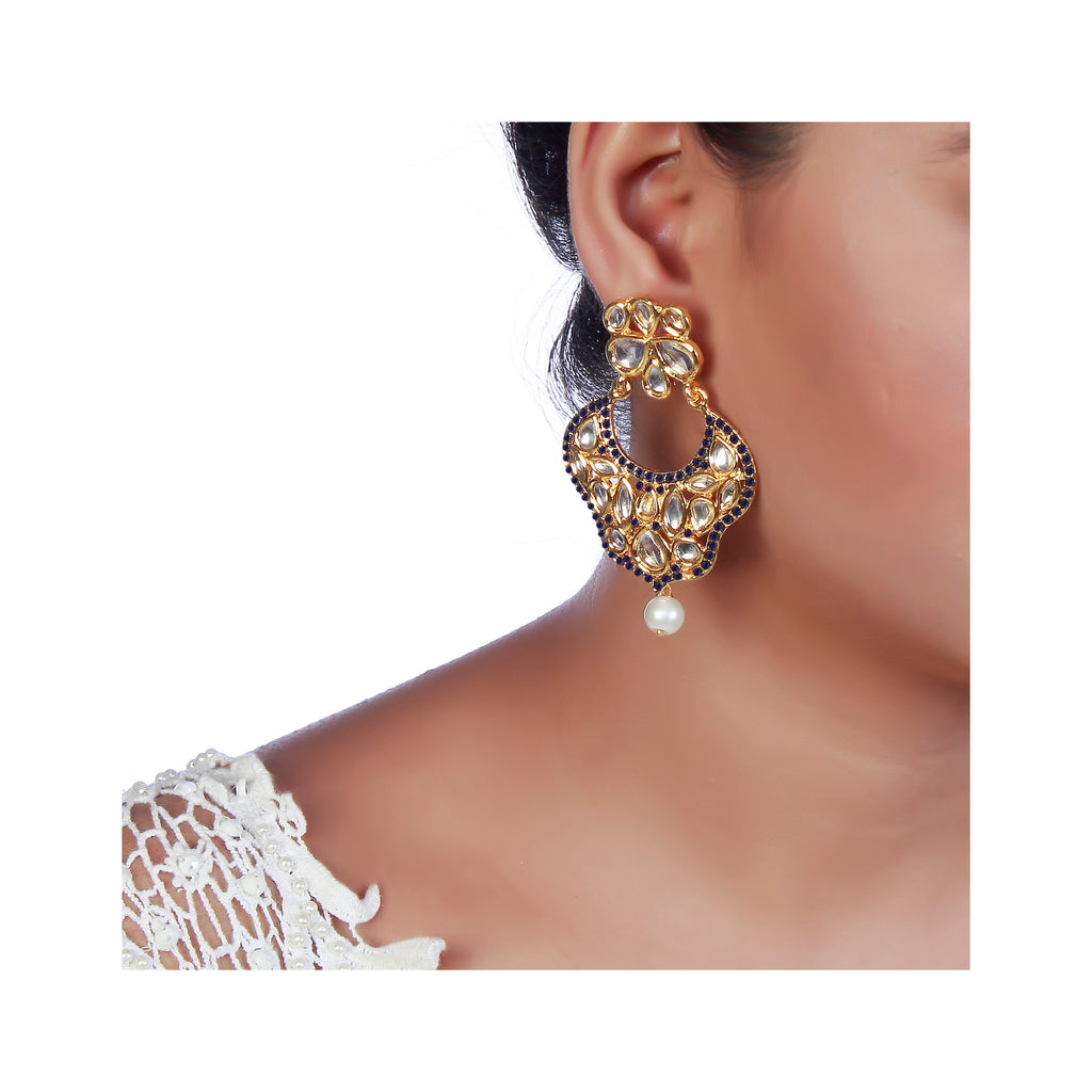 The99Jewel Gold Plated Ethnic Blue Dangler Earrings