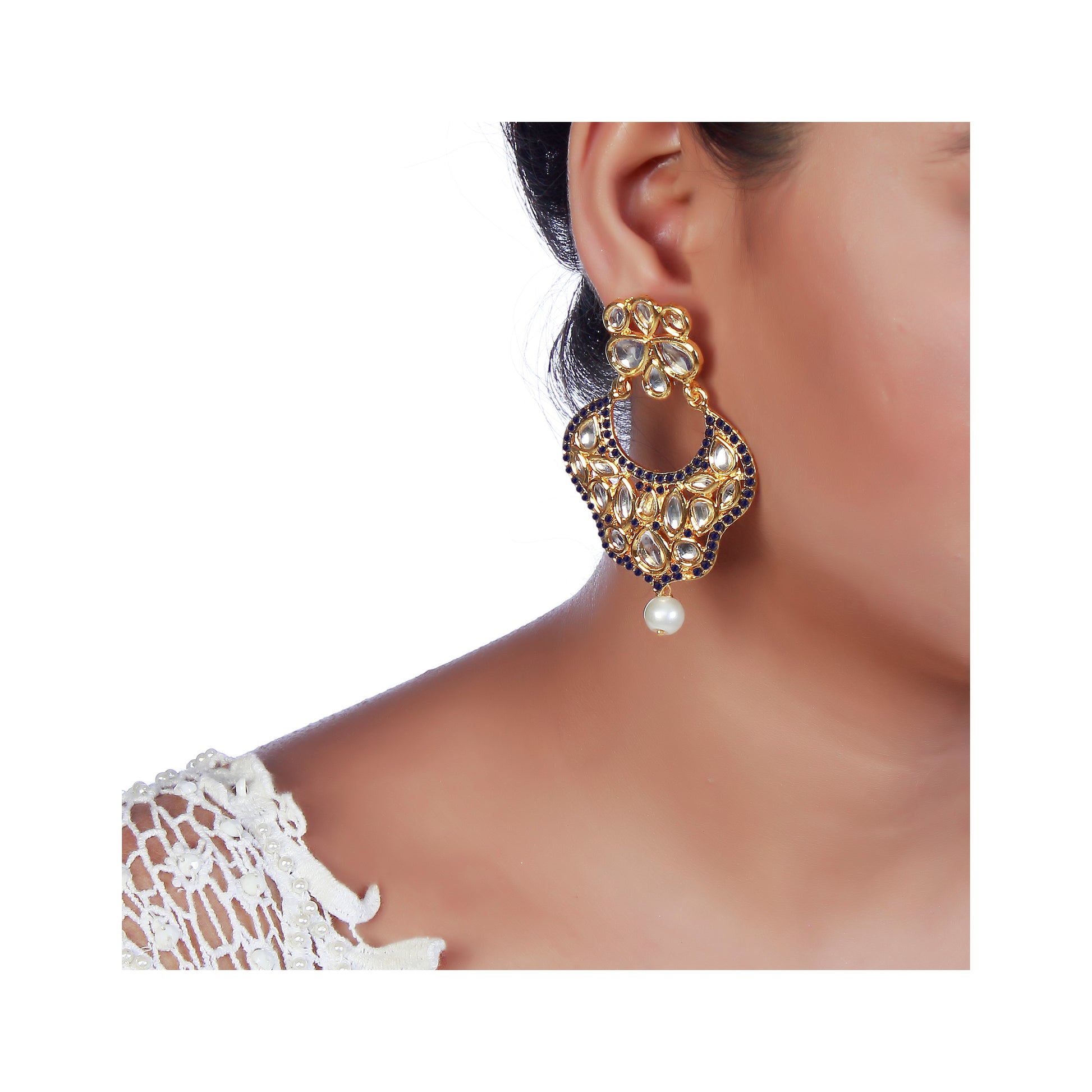 The99Jewel Gold Plated Ethnic Blue Dangler Earrings