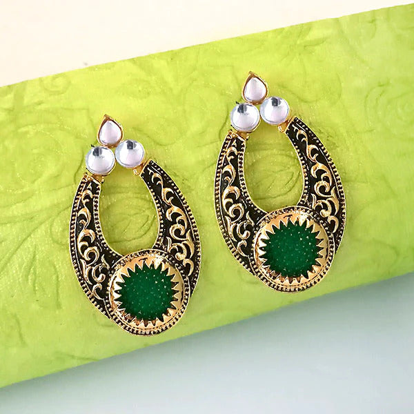 The99Jewel Gold Plated Ethnic Green Dangler Earrings
