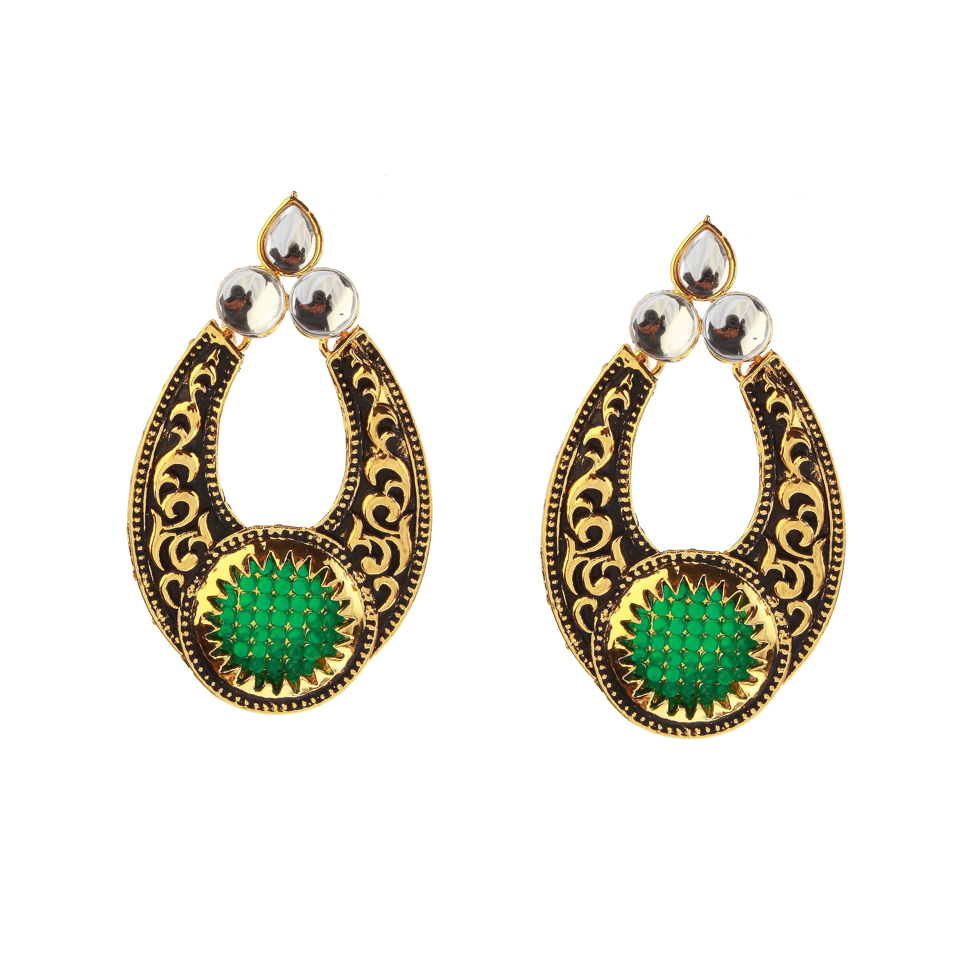 The99Jewel Gold Plated Ethnic Green Dangler Earrings