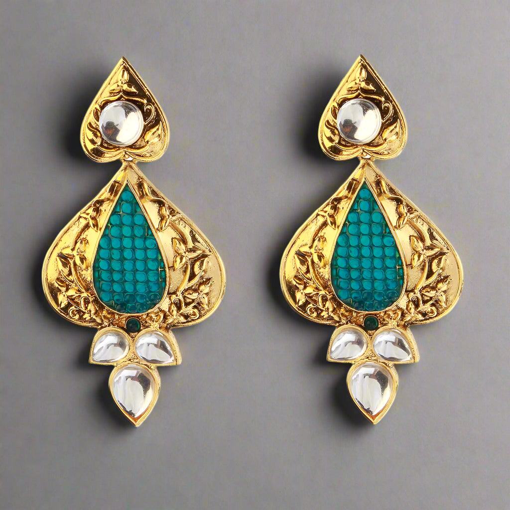 The99Jewel Gold Plated Ethnic Rama Green Dangler Earrings