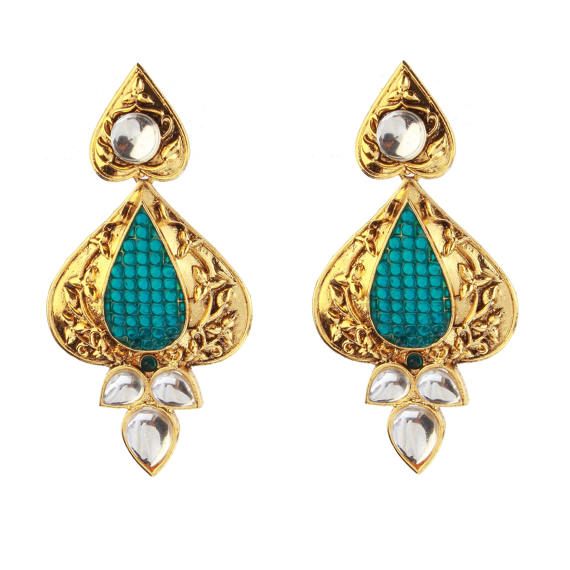 The99Jewel Gold Plated Ethnic Rama Green Dangler Earrings