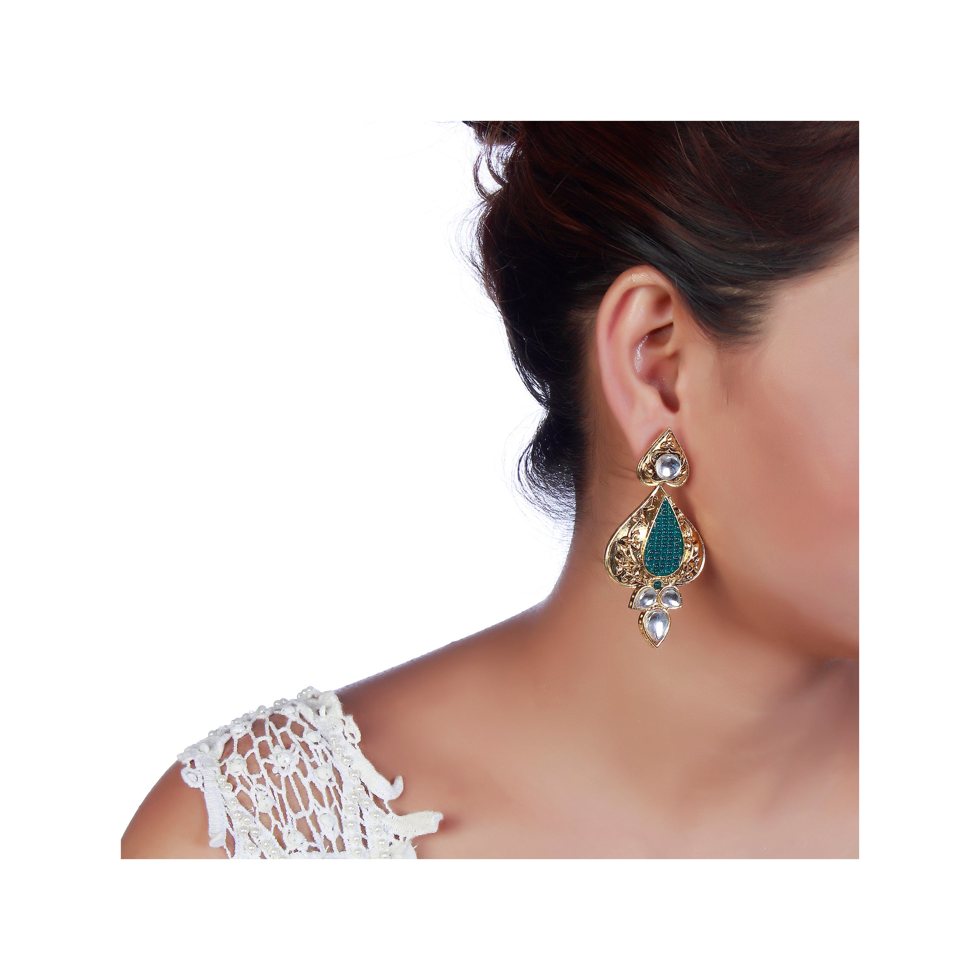The99Jewel Gold Plated Ethnic Rama Green Dangler Earrings