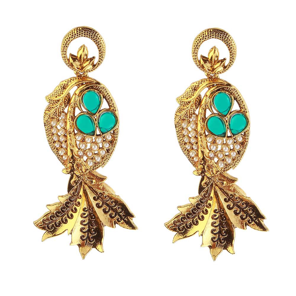 The99Jewel Gold Plated Ethnic Green Dangler Earrings