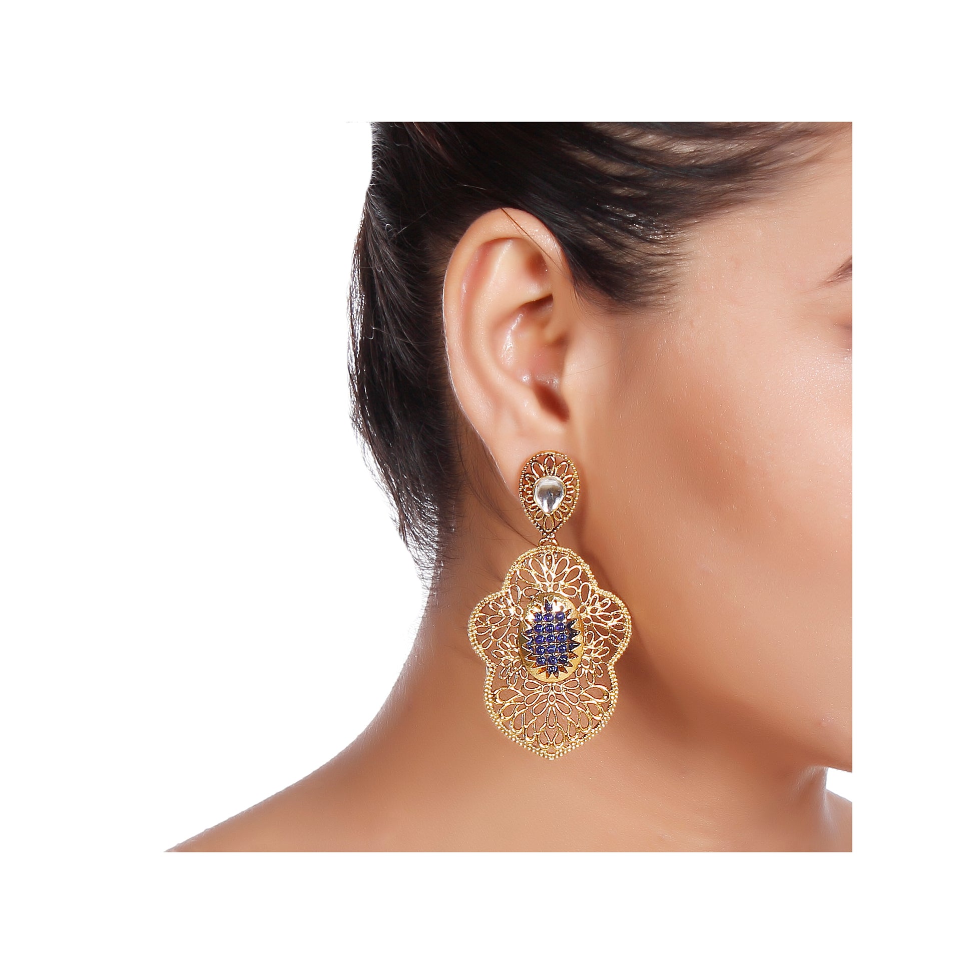 The99Jewel Gold Plated Ethnic Blue Dangler Earrings