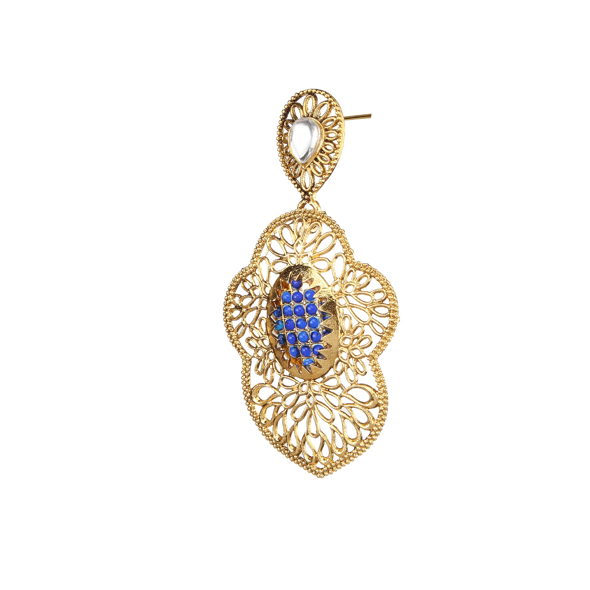 The99Jewel Gold Plated Ethnic Blue Dangler Earrings