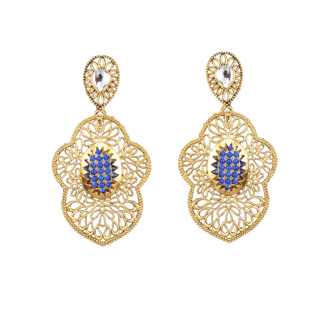 The99Jewel Gold Plated Ethnic Blue Dangler Earrings