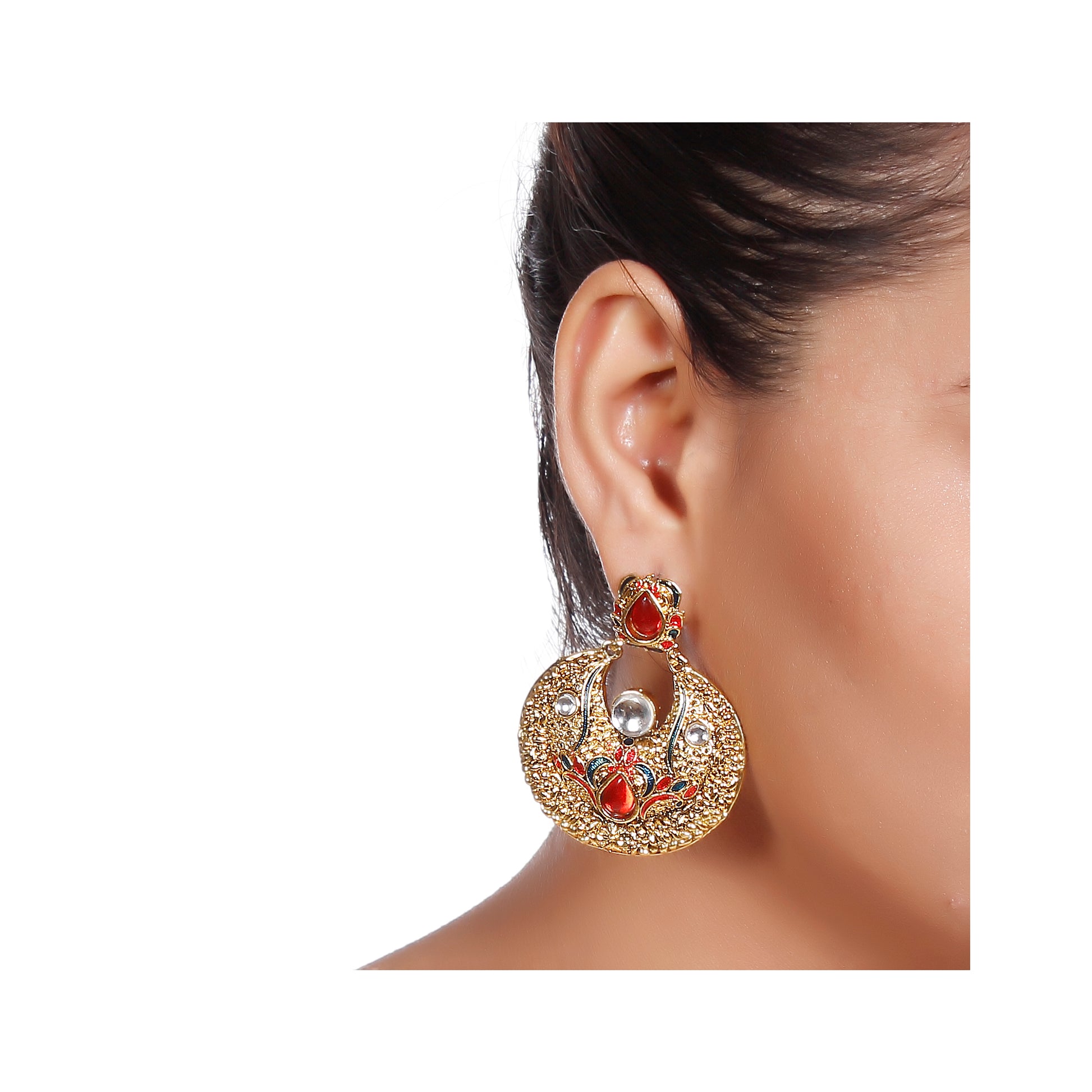 The99Jewel Gold Plated Ethnic Red Dangler Earrings
