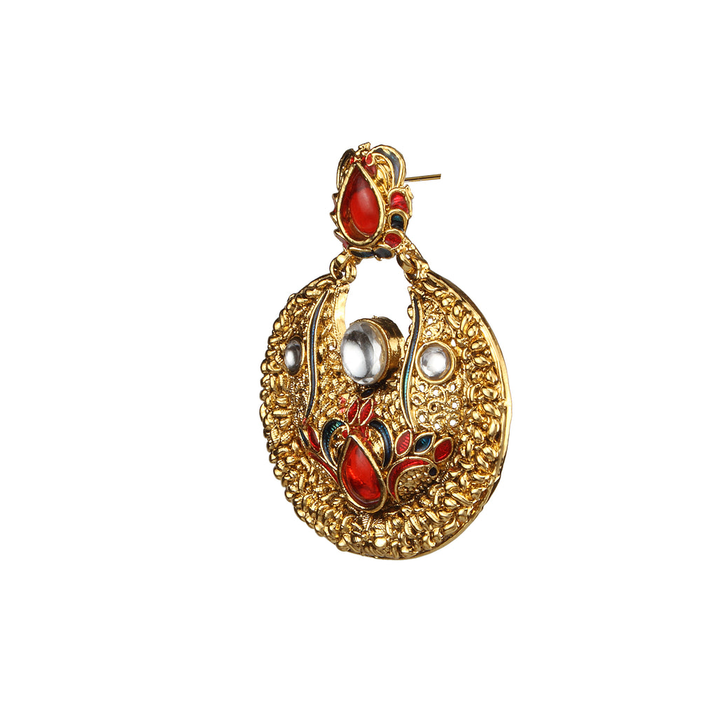 The99Jewel Gold Plated Ethnic Red Dangler Earrings
