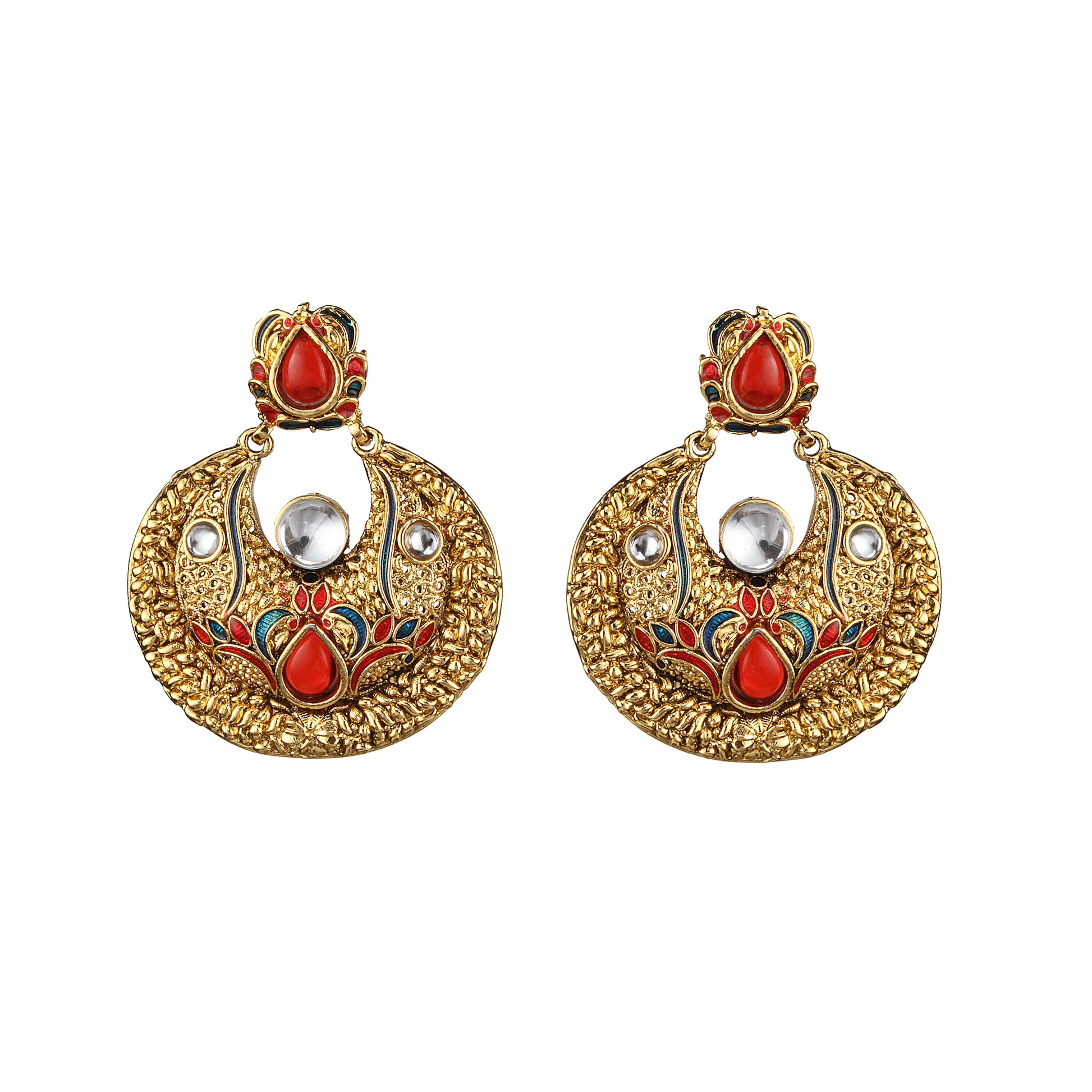 The99Jewel Gold Plated Ethnic Red Dangler Earrings