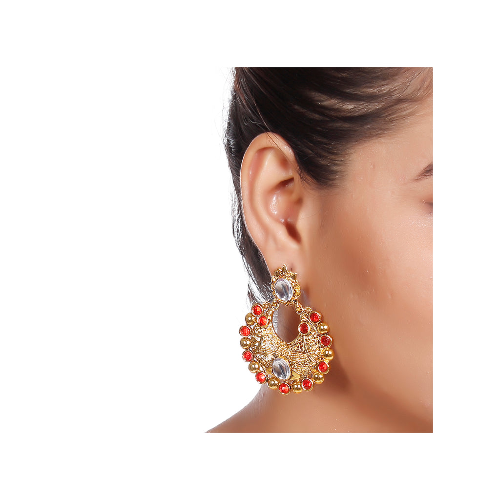 The99Jewel Gold Plated Ethnic Red Dangler Earrings