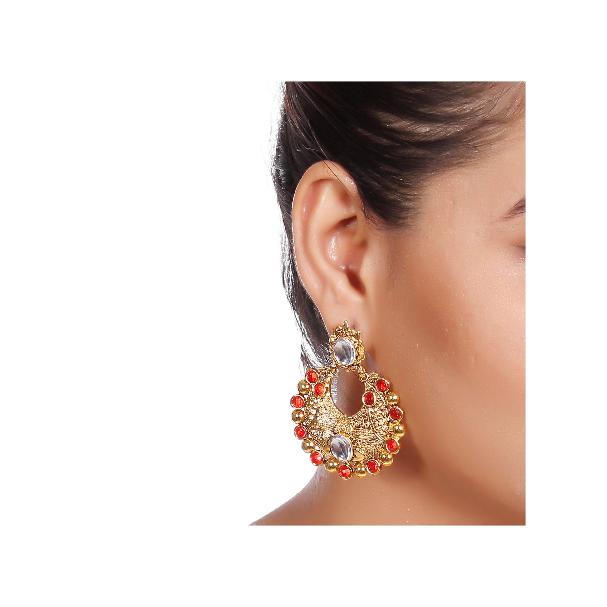 The99Jewel Gold Plated Ethnic Red Dangler Earrings