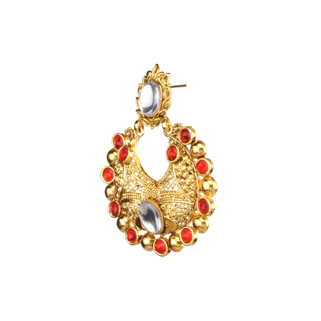 The99Jewel Gold Plated Ethnic Red Dangler Earrings