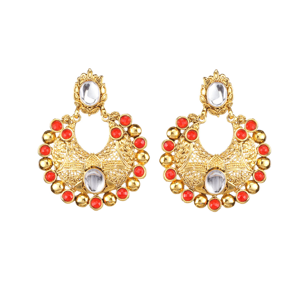 The99Jewel Gold Plated Ethnic Red Dangler Earrings