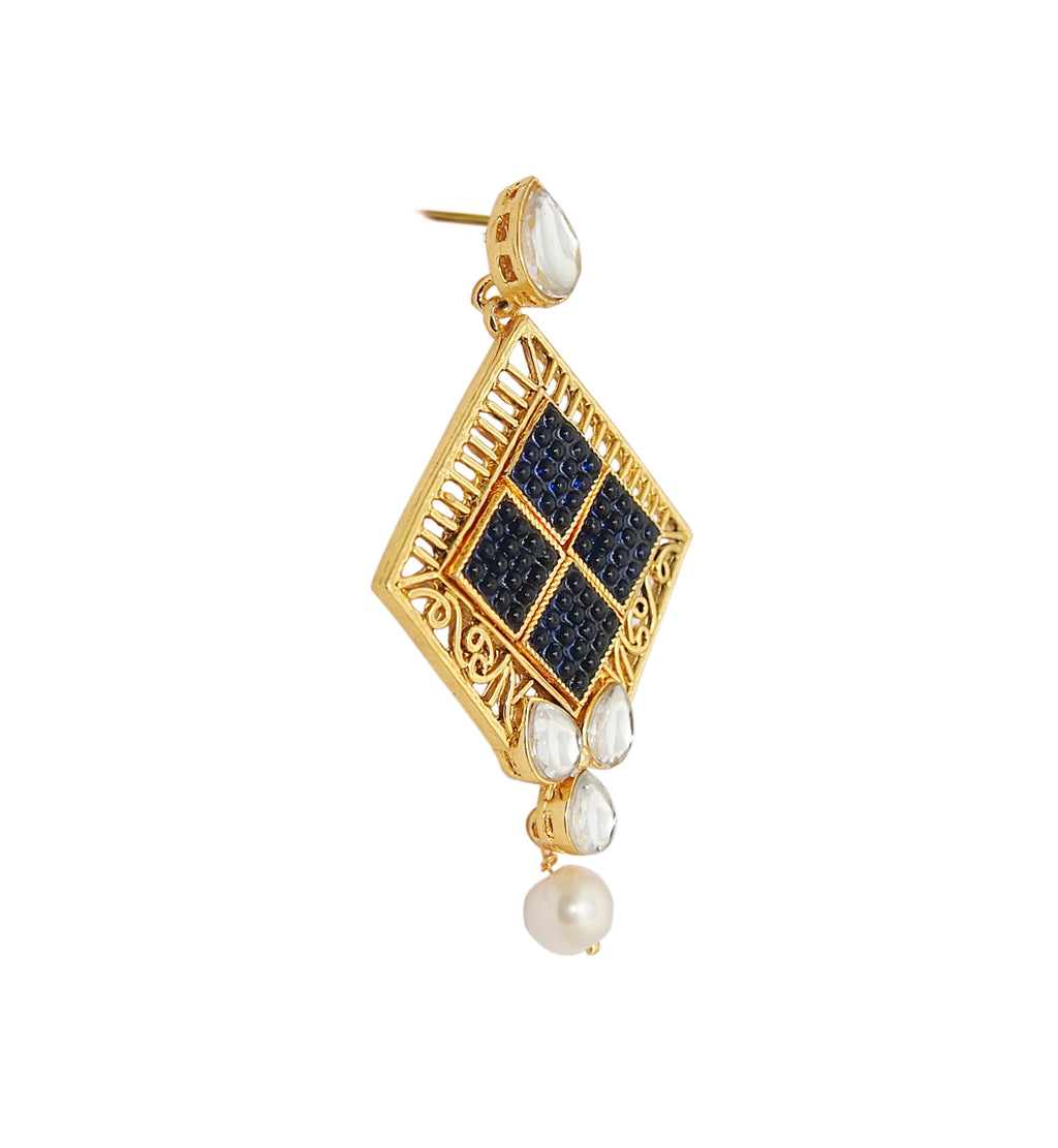 The99Jewel Gold Plated Ethnic Blue Dangler Earrings