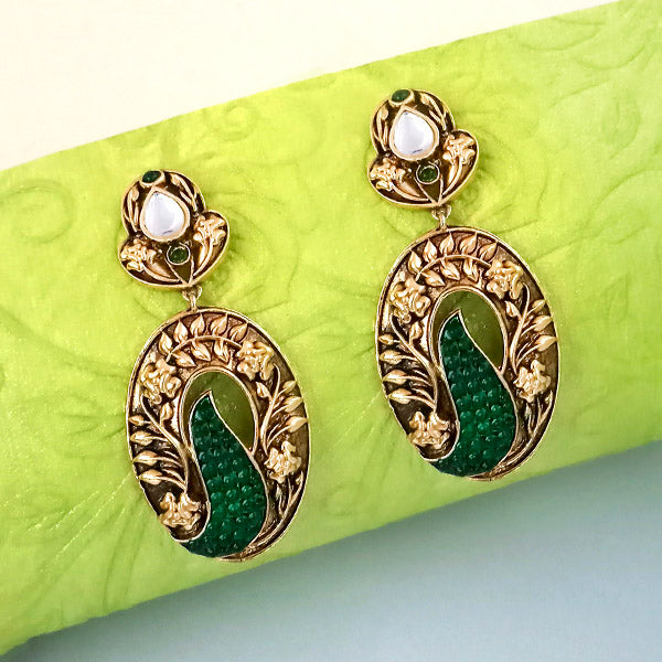The99Jewel Gold Plated Ethnic Green Dangler Earrings