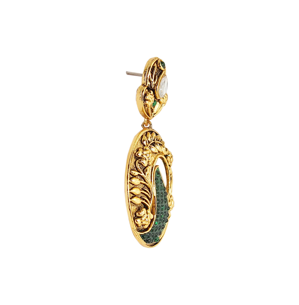 The99Jewel Gold Plated Ethnic Green Dangler Earrings