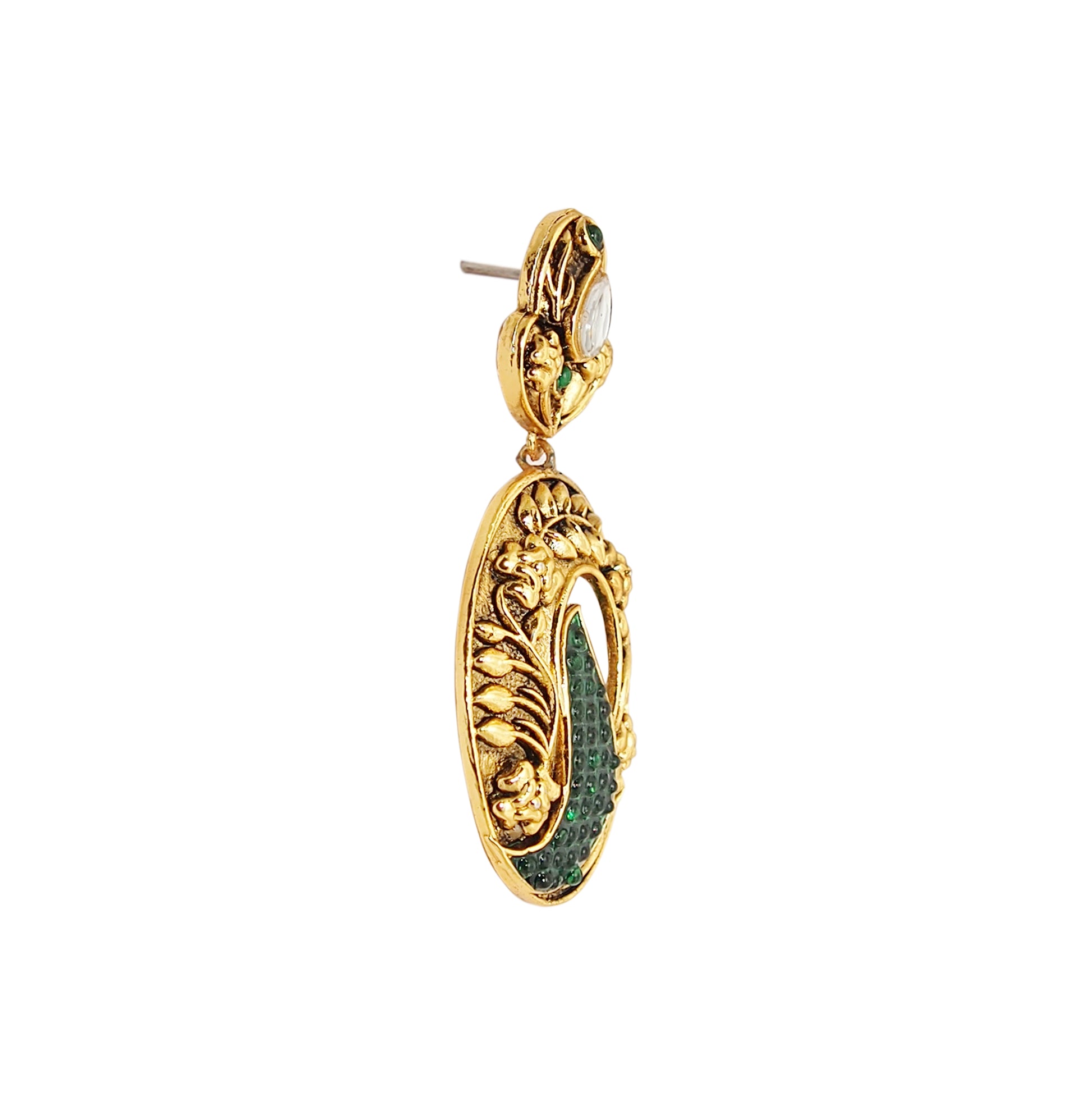 The99Jewel Gold Plated Ethnic Green Dangler Earrings