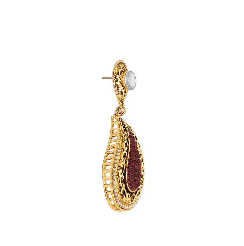 The99Jewel Gold Plated Ethnic Maroon Dangler Earrings