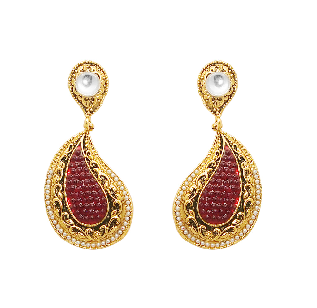 The99Jewel Gold Plated Ethnic Maroon Dangler Earrings