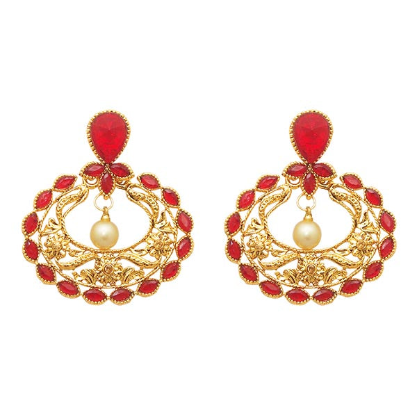 The99Jewel Maroon Kundan Stone Gold Plated Dangler Earrings