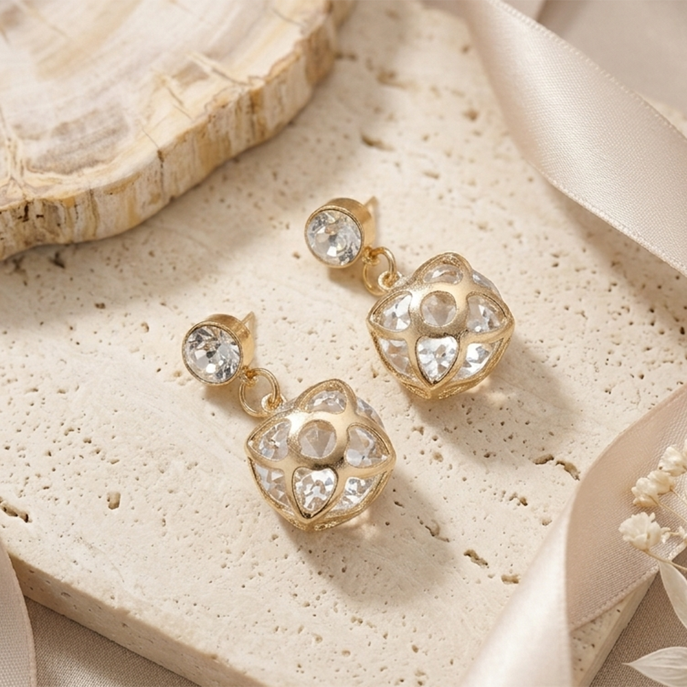 The99Jewel Gold Plated Crystal Stone Star Motif Earrings for Women Stylish Fashion Jewellery