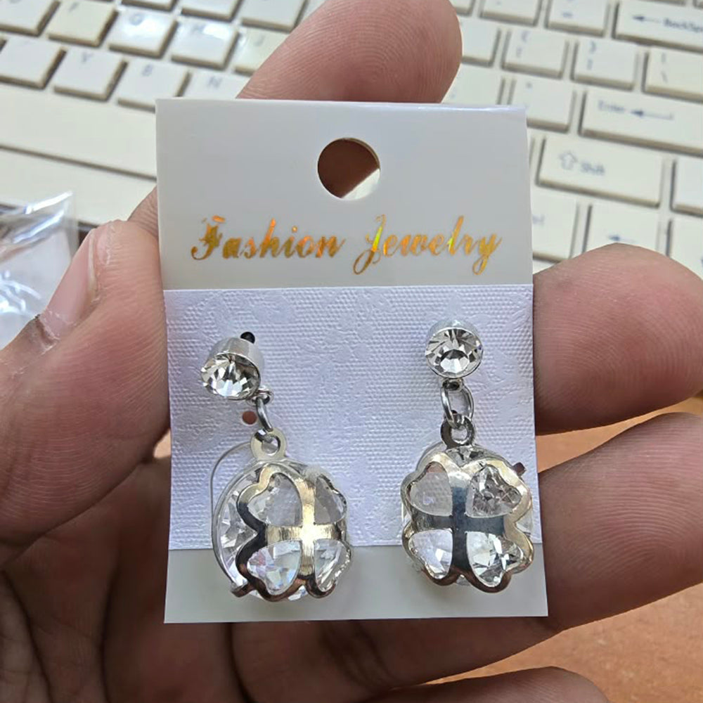The99Jewel Silver Plated Crystal Stone Clover Motif Earrings for Women Stylish Fashion Jewellery