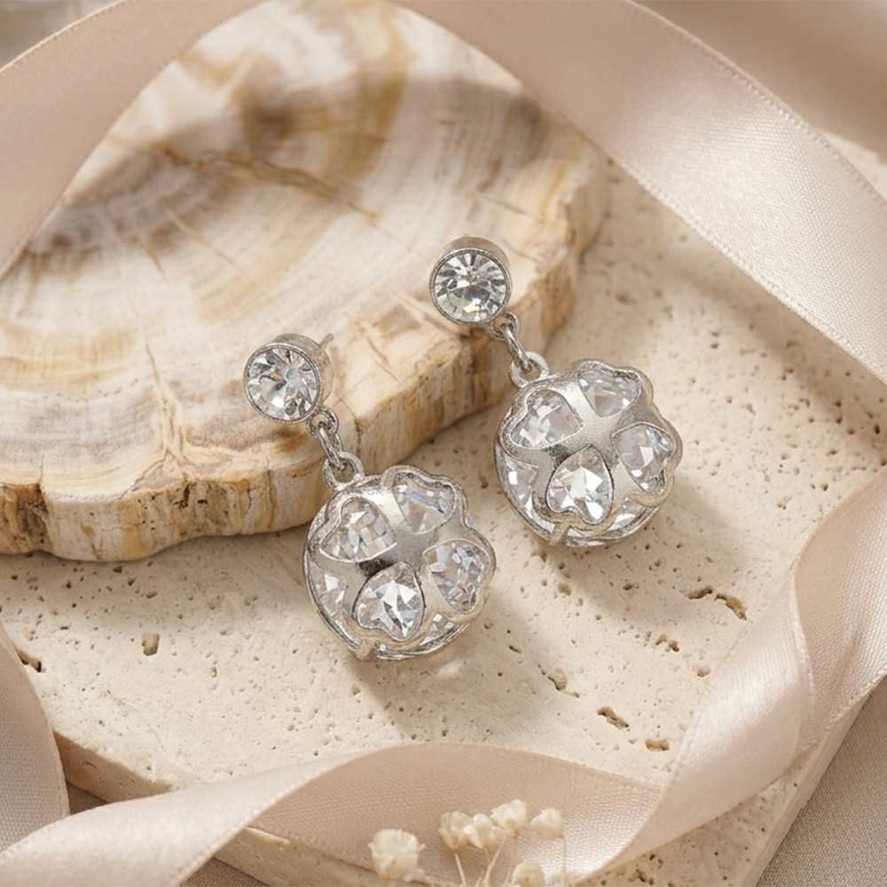 The99Jewel Silver Plated Crystal Stone Clover Motif Earrings for Women Stylish Fashion Jewellery