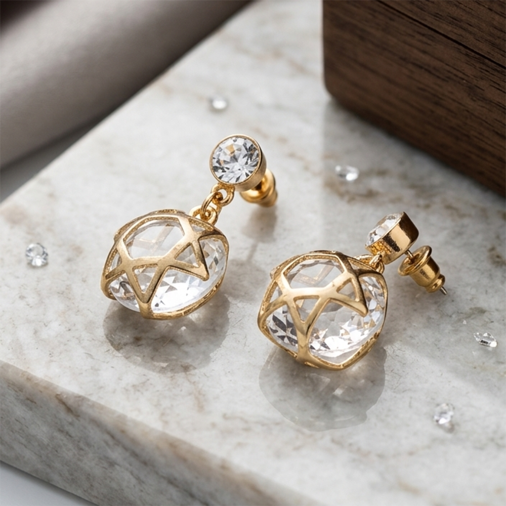 The99Jewel Gold Plated Crystal Stone Floral Motif Earrings for Women Stylish Fashion Jewellery