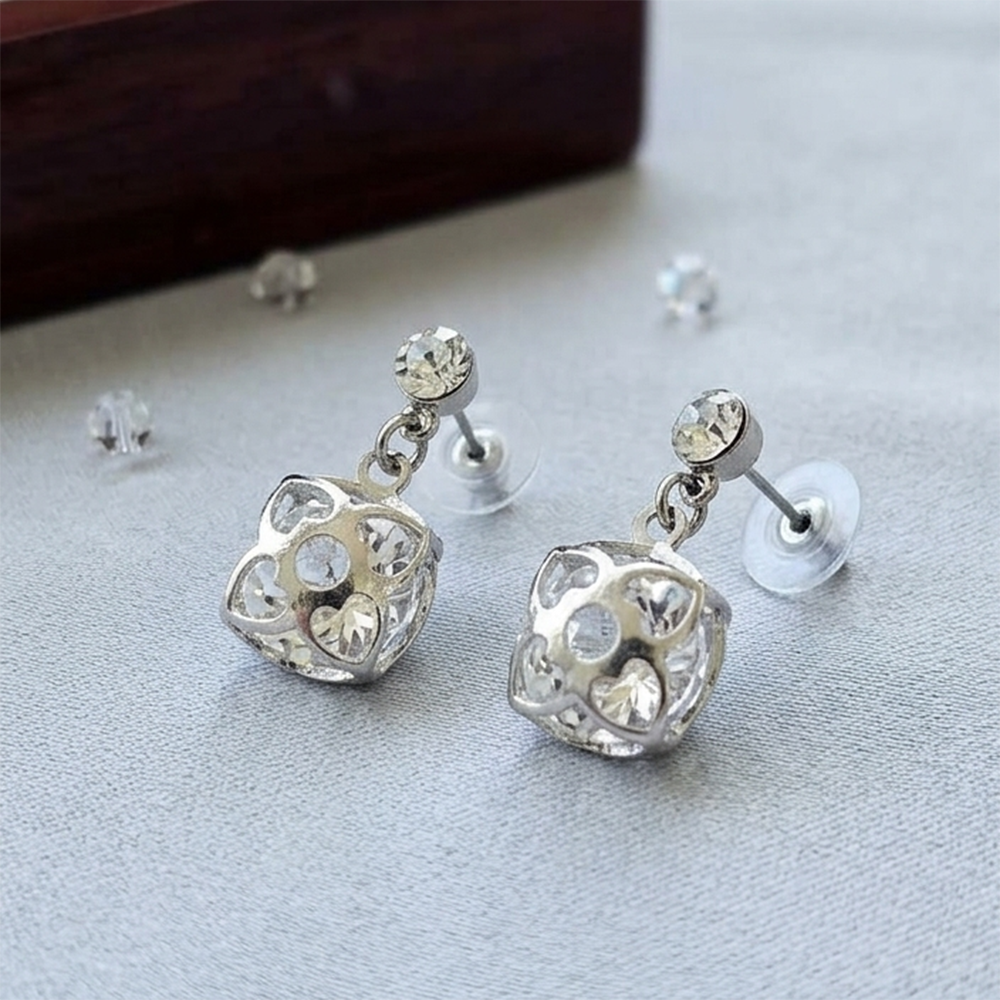 The99Jewel Silver Plated Crystal Stone Floral Motif Earrings for Women Stylish Fashion Jewellery