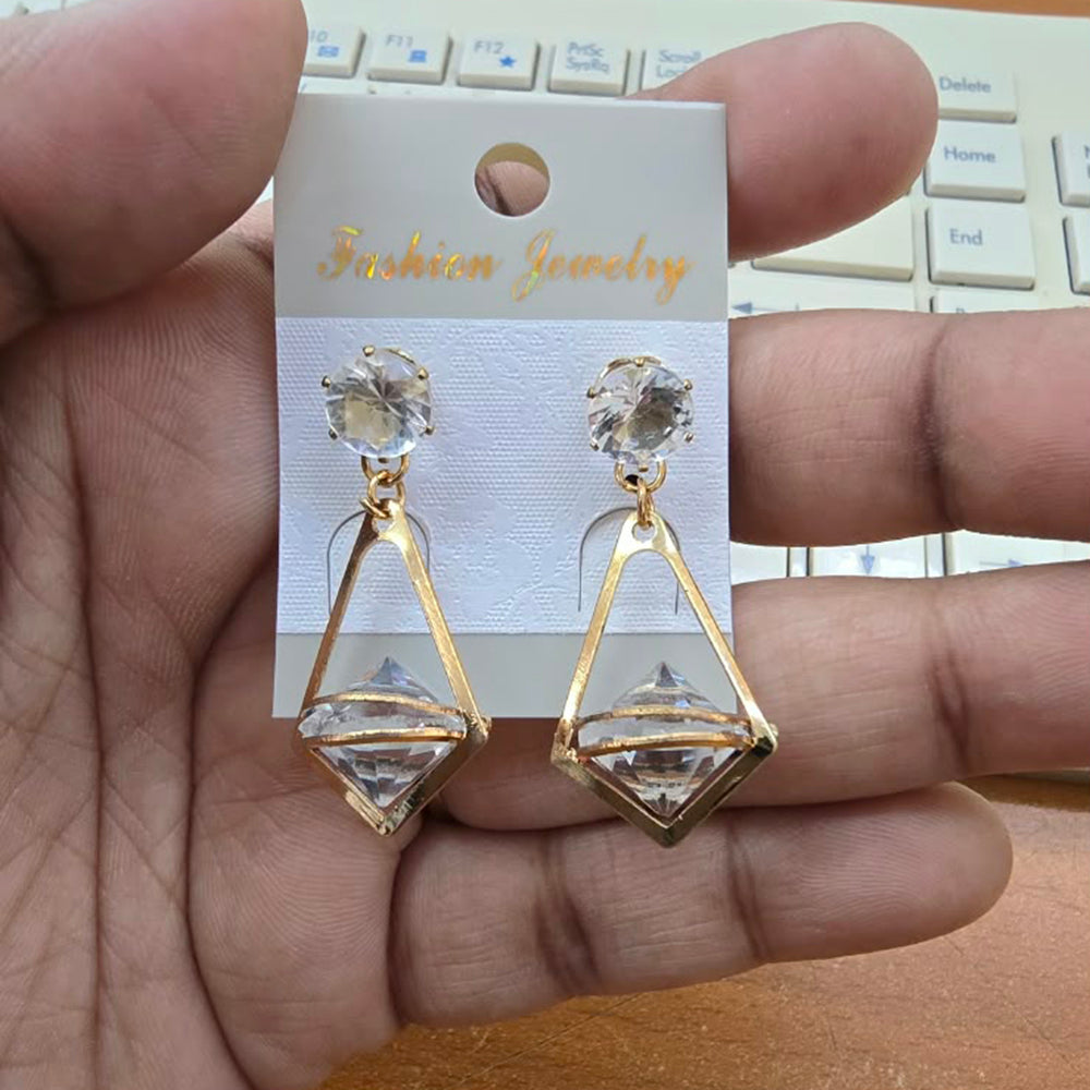 The99Jewel Gold Plated Crystal Stone Triangular Frame Earrings for Women Stylish Fashion Jewellery