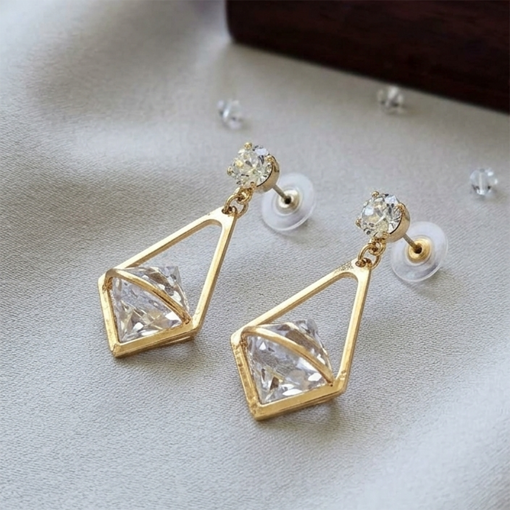 The99Jewel Gold Plated Crystal Stone Triangular Frame Earrings for Women Stylish Fashion Jewellery