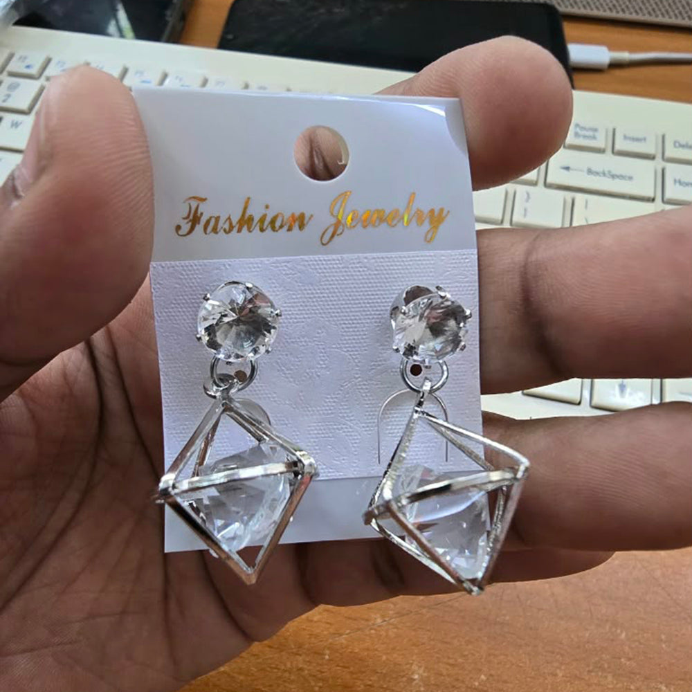 The99Jewel Silver Plated Crystal Stone Diamond Frame Earrings for Women Stylish Fashion Jewellery