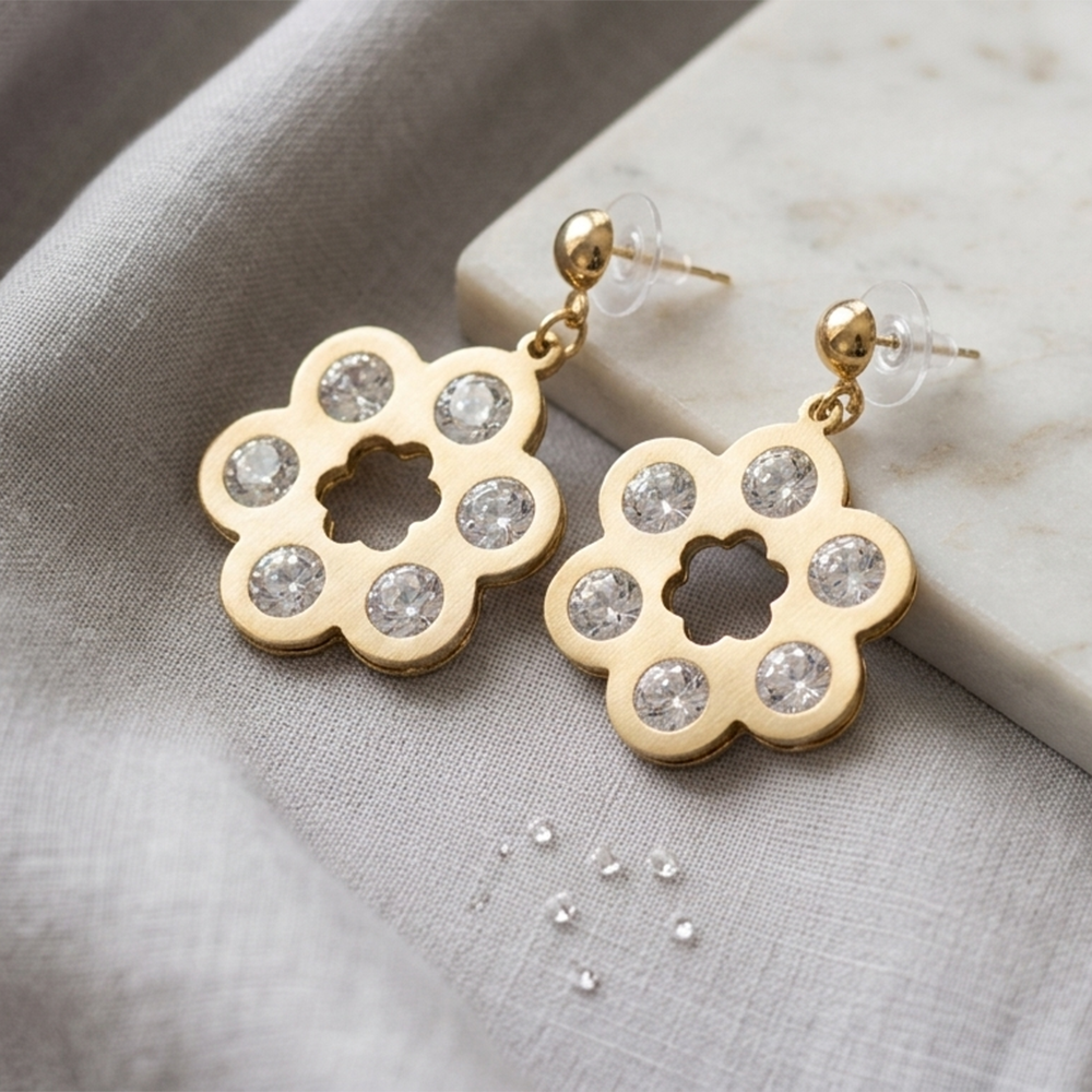 The99Jewel Gold Plated Floral Shape Earrings With Crystal Stone for Women Stylish Fashion Jewellery
