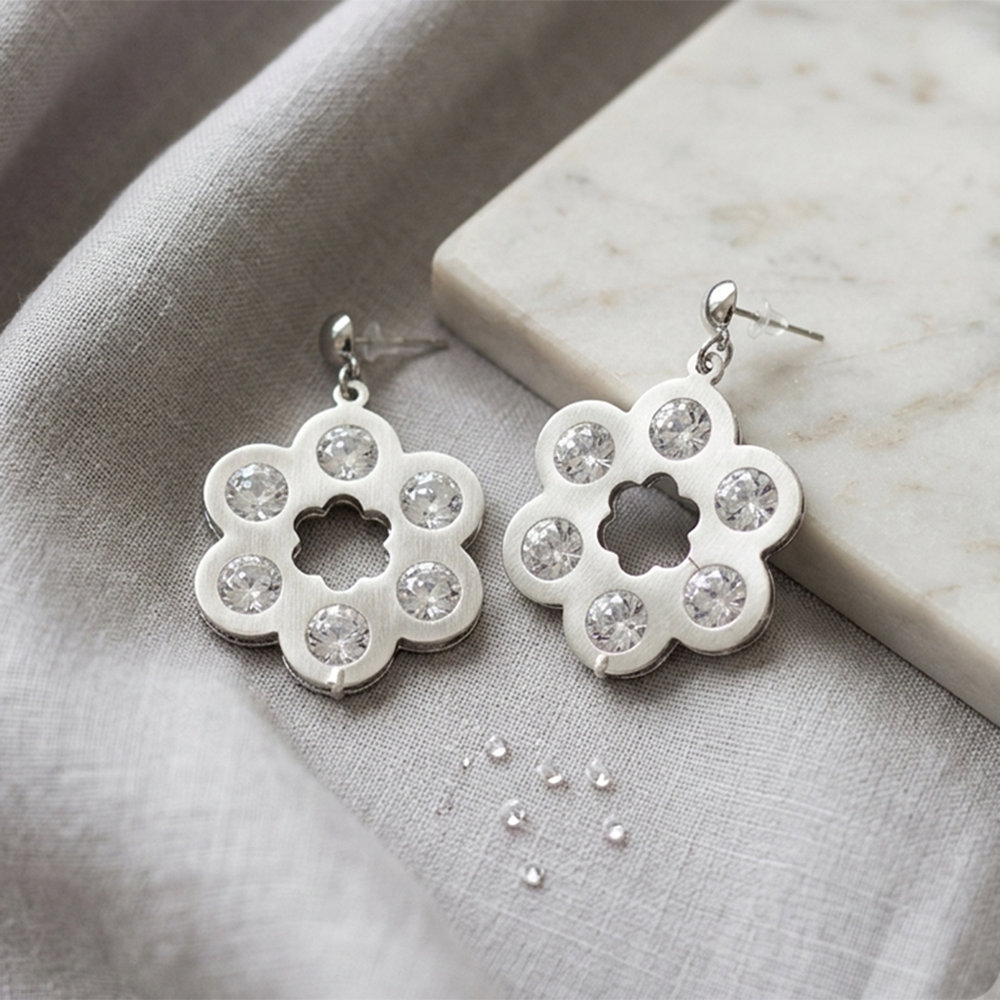 The99Jewel Silver Plated Floral Shape Earrings With Crystal Stone for Women Stylish Fashion Jewellery