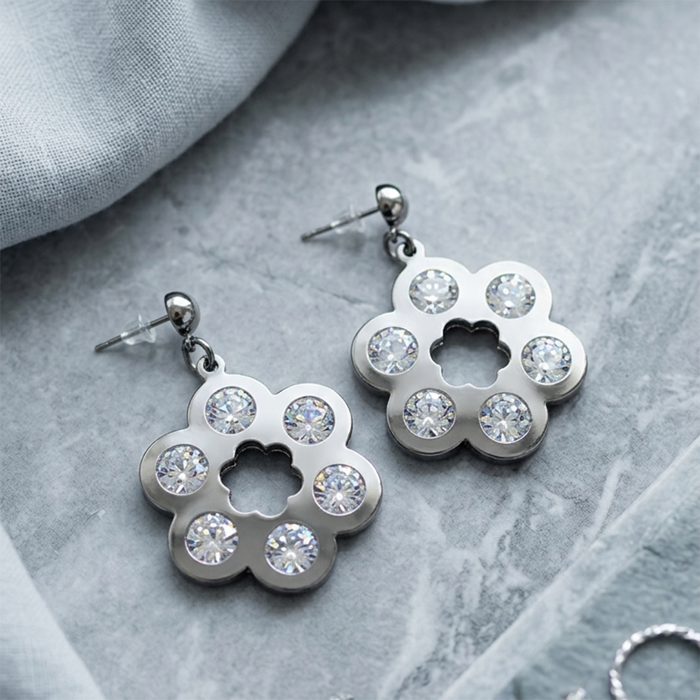 The99Jewel Black Plated Floral Shape Earrings With Crystal Stone for Women Stylish Fashion Jewellery