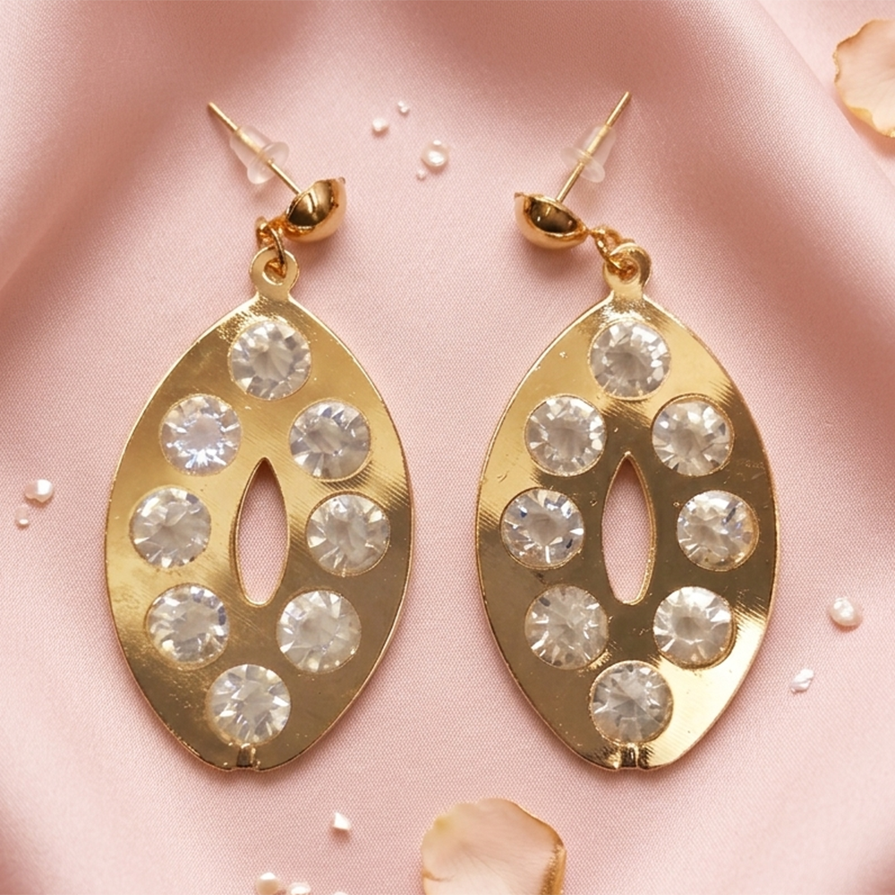 The99Jewel Gold Plated Crystal Stone Teardrop Shape Dangler Earrings 