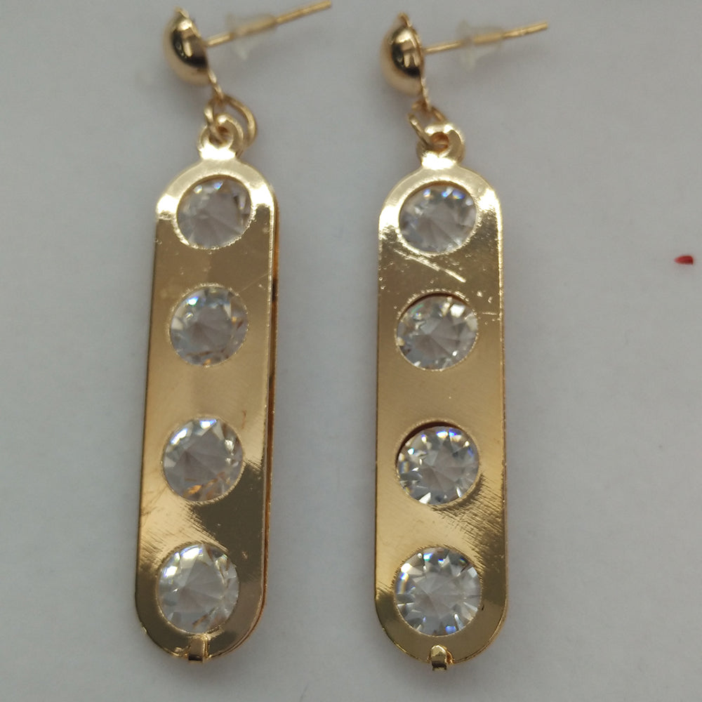 The99Jewel Gold Plated Bar Shape Earrings With Crystal Stone for Women