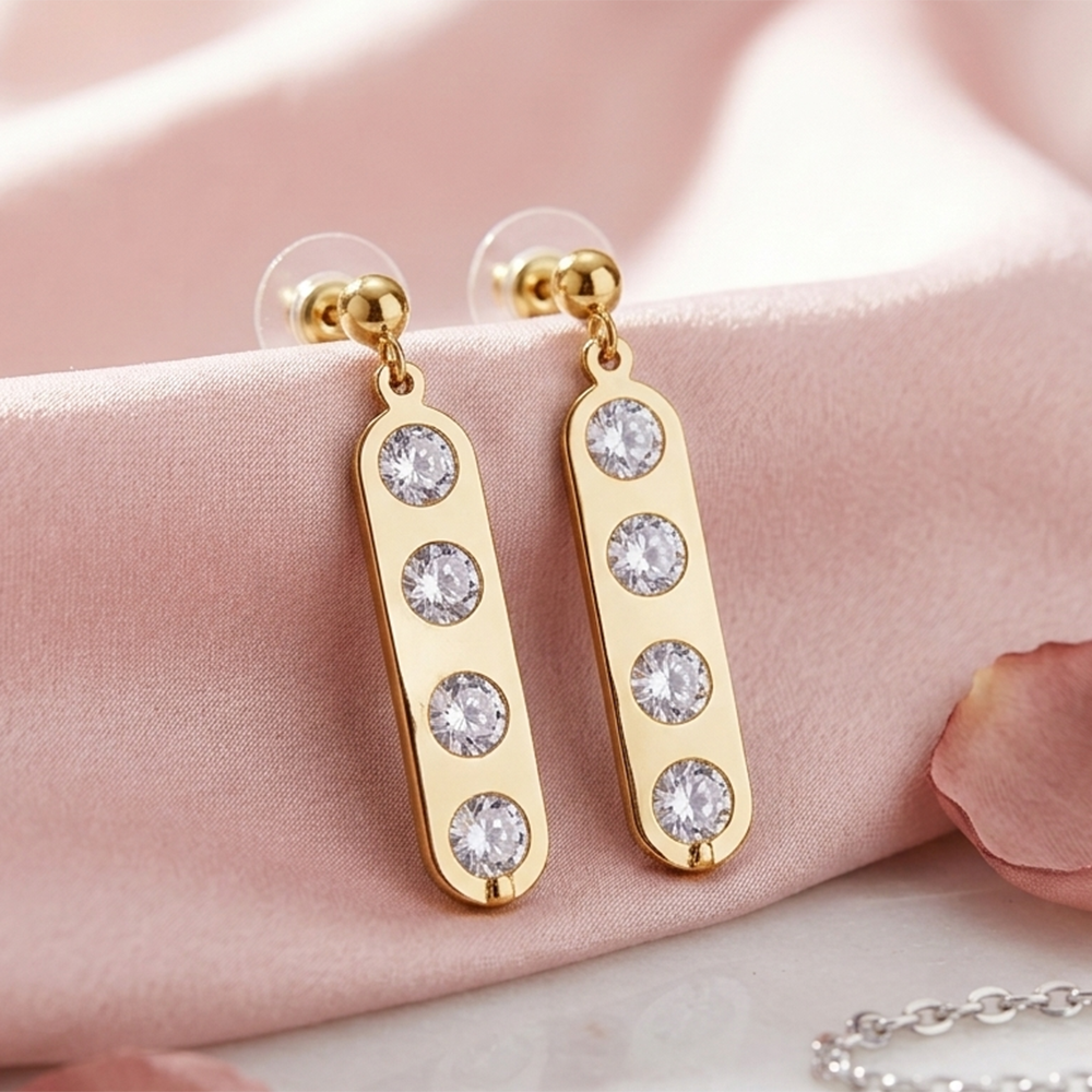 The99Jewel Gold Plated Bar Shape Earrings With Crystal Stone for Women
