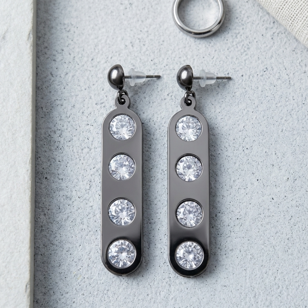 The99Jewel Black Plated Bar Shape Earrings With Crystal Stone for Women 