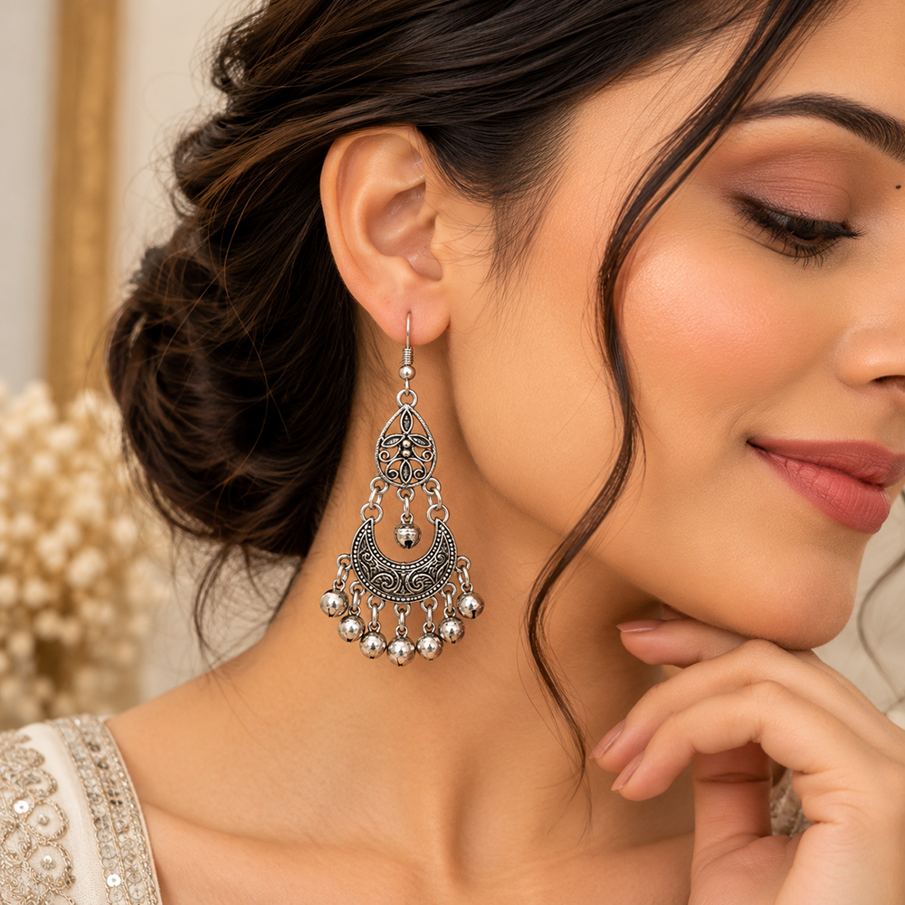 The99Jewel Designer Oxidised Plated Dangler Earrings for Women with Ghungroo drops