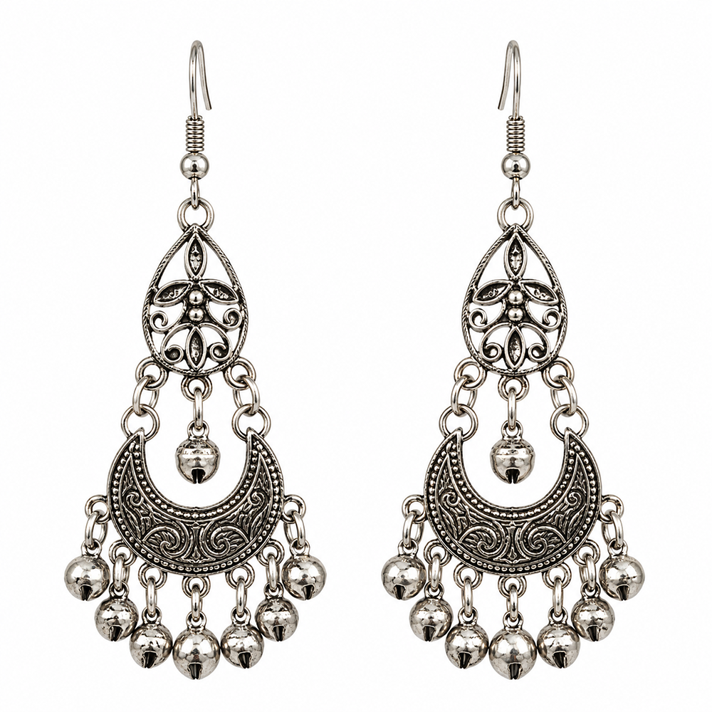 The99Jewel Designer Oxidised Plated Dangler Earrings for Women with Ghungroo drops