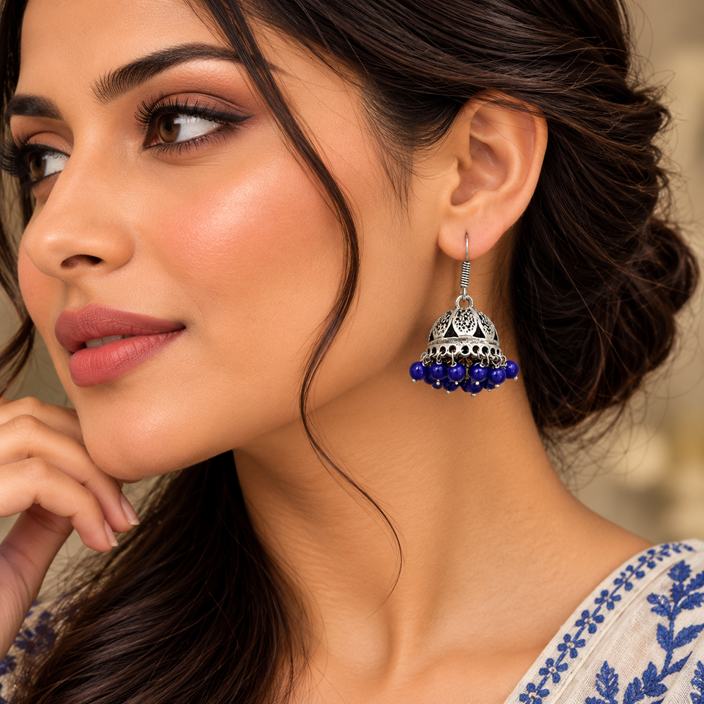 The99Jewel Ethnic Oxidised Plated Jhumki Earrings with Pearl Drop for Festive Wear