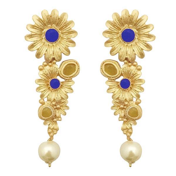 The99Jewel Blue Pota Stone Gold Plated Floral Dangler Earrings