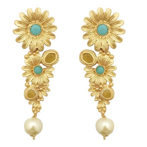 The99Jewel Blue Pota Stone Gold Plated Floral Dangler Earrings