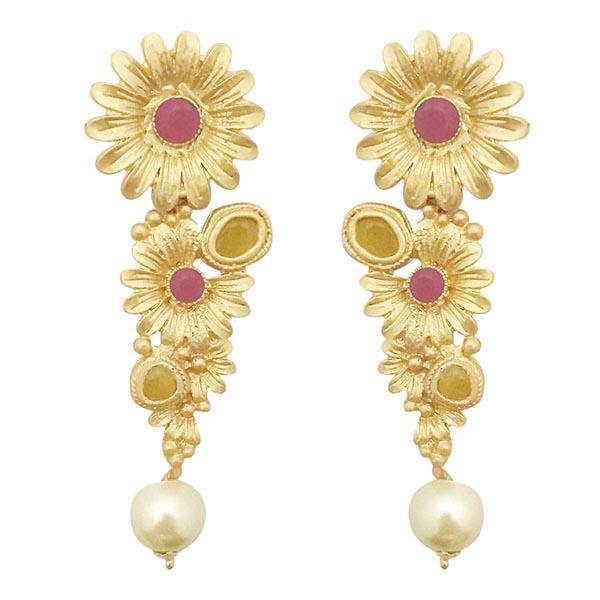 The99Jewel Pink Pota Stone Gold Plated Floral Dangler Earrings