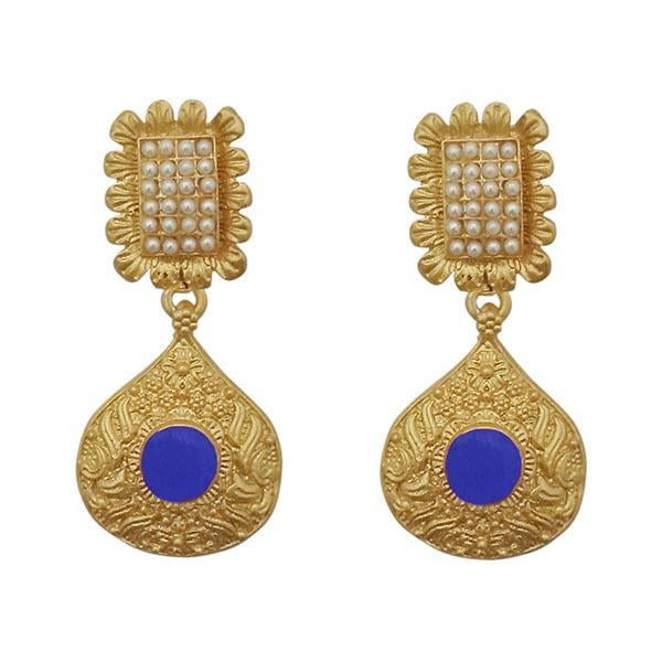The99Jewel Blue Pota Stone Gold Plated Pearl Dangler Earrings